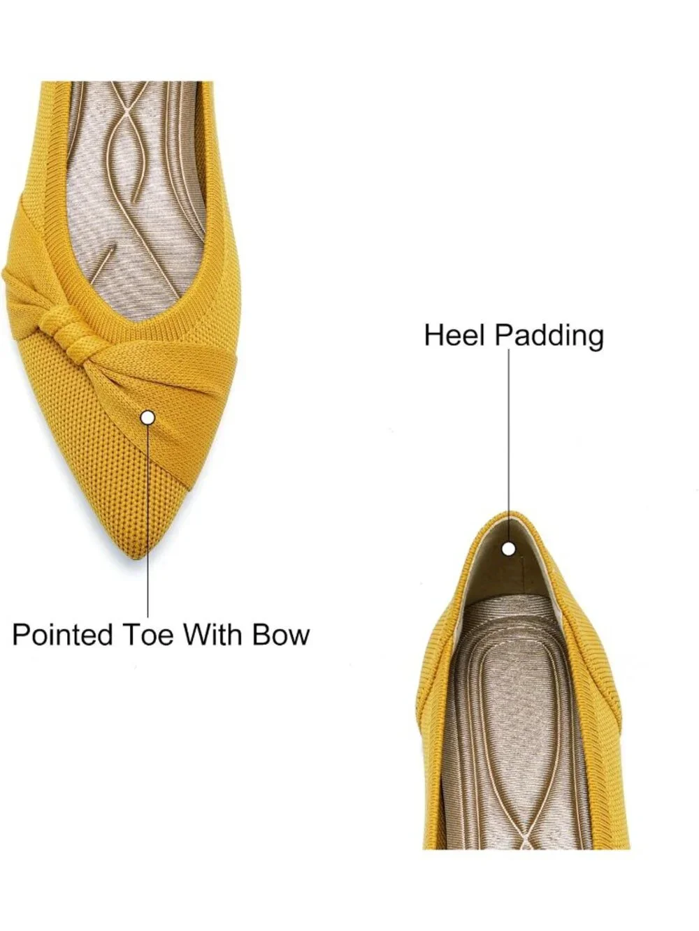 Women's Yellow Knit Comfortable Ballet Flat Pointed Toe Lightweight Casual Shoes